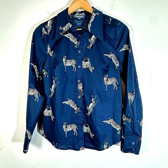 Modcloth Zebra A New Classic Button Up Top Womans Small Novelty Career Work - Picture 2 of 10